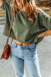 Green Distressed Bleached Asymmetric Hem Short Sleeve Top