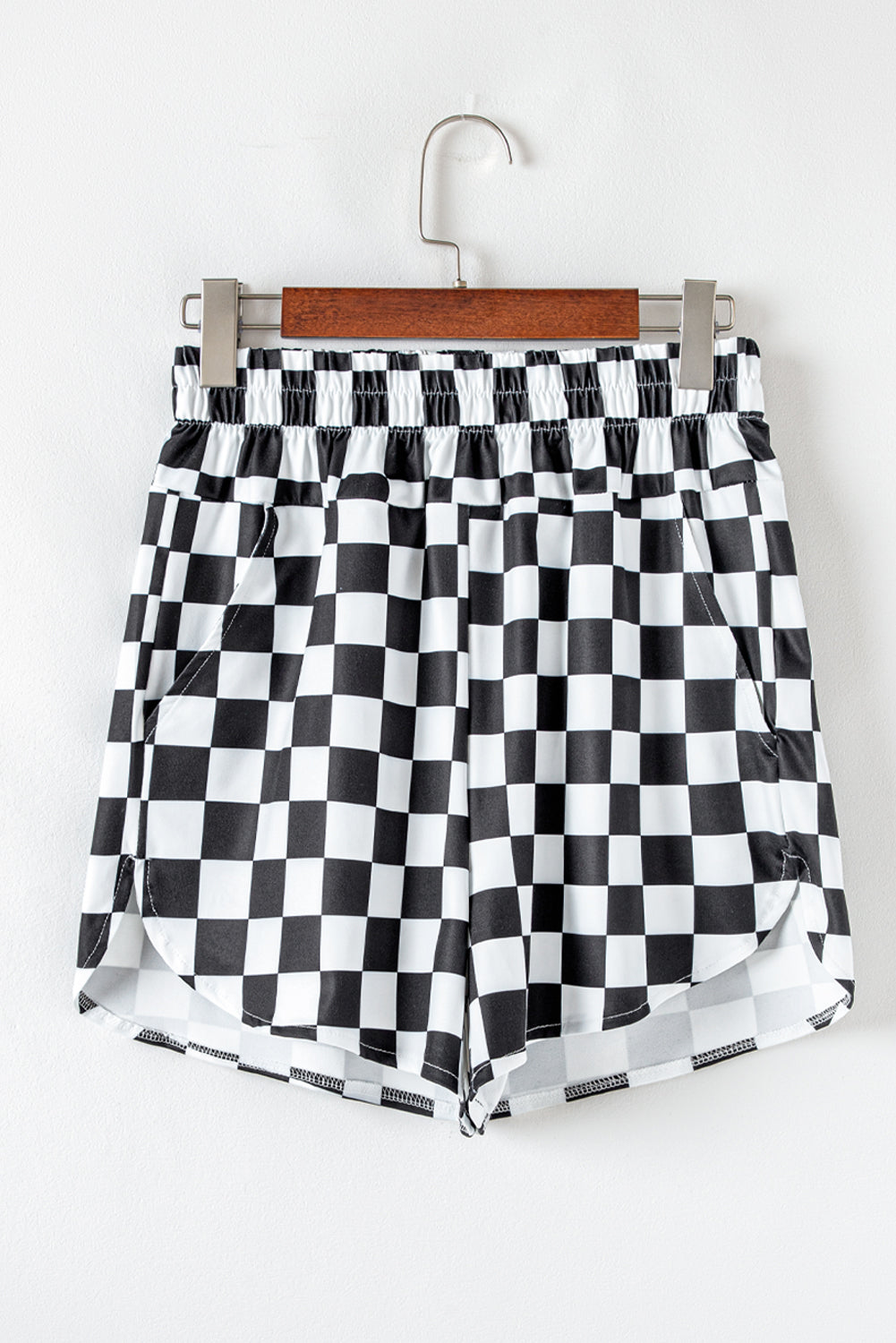 Black Checkered Print High Waist Casual Shorts