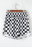 Black Checkered Print High Waist Casual Shorts