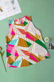 Multicolour Geometric Printed Pleated Shift Tank Top