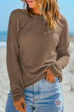 Dark Brown Waffle Knit Drop Shoulder Long Sleeve Top