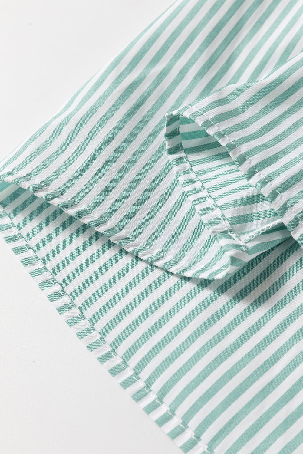 Green Stripe V Neck Roll Up Sleeve Pocket Patched Classic Shirt