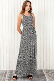 Gray Leopard Print Pocketed Sleeveless Maxi Dress