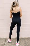 Black High Waist Backless Side Pockets Sports Jumpsuit