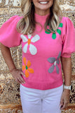 Bright Pink Floral Bubble Short Sleeve Sweater