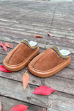 Chestnut Contrast Edge Suede Plush Lined Thick Sole Winter Slippers