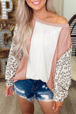 Apricot Colorblock Leopard Sleeve Patchwork Top