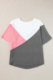 Strawberry Pink Colorblock Waffle Knit Half Sleeve T Shirt