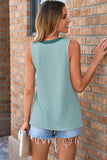 Mint Green Buttoned Contrast V Neck Textured Tank Top