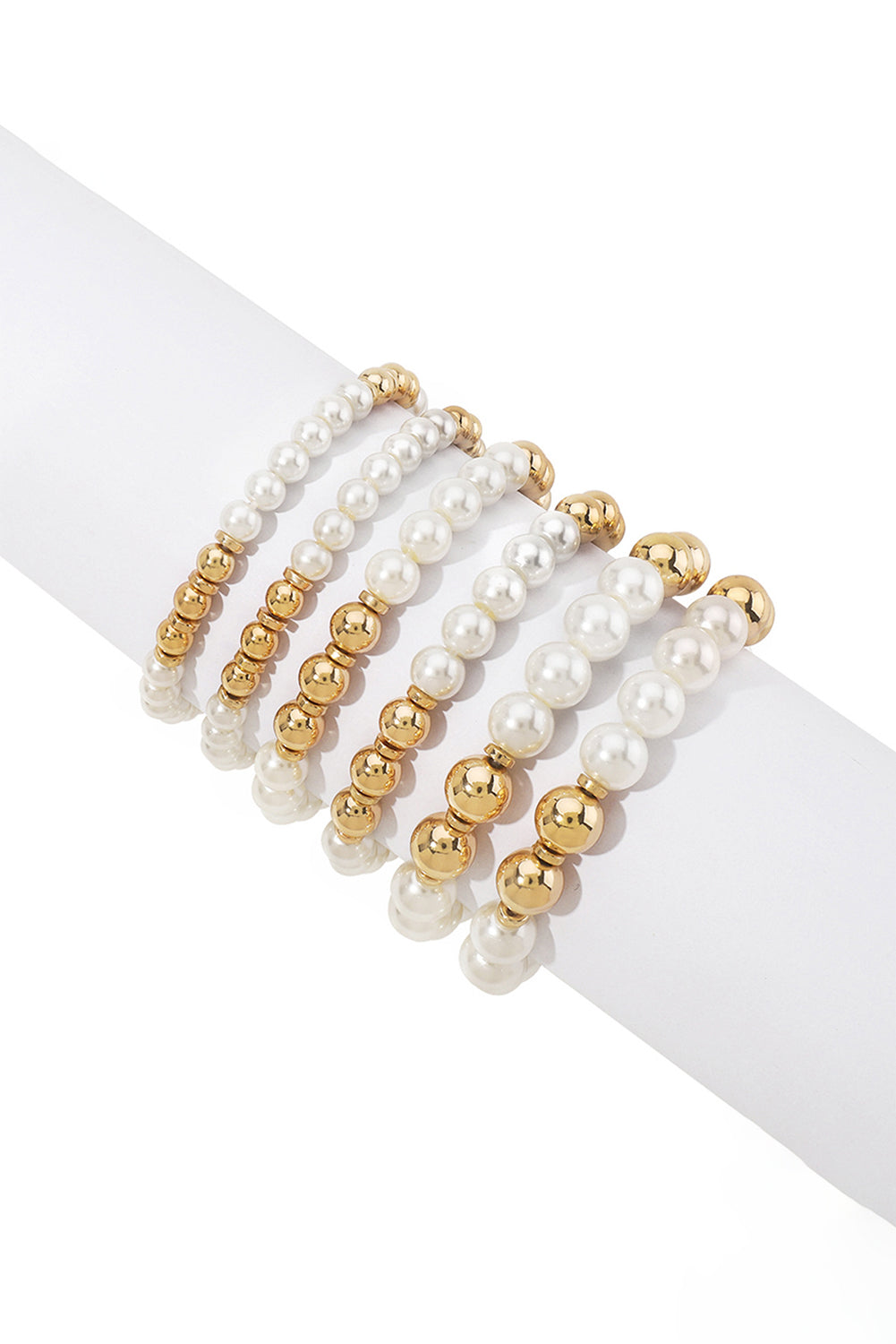 White 5pcs Pearl Plated Beaded Bracelet Set