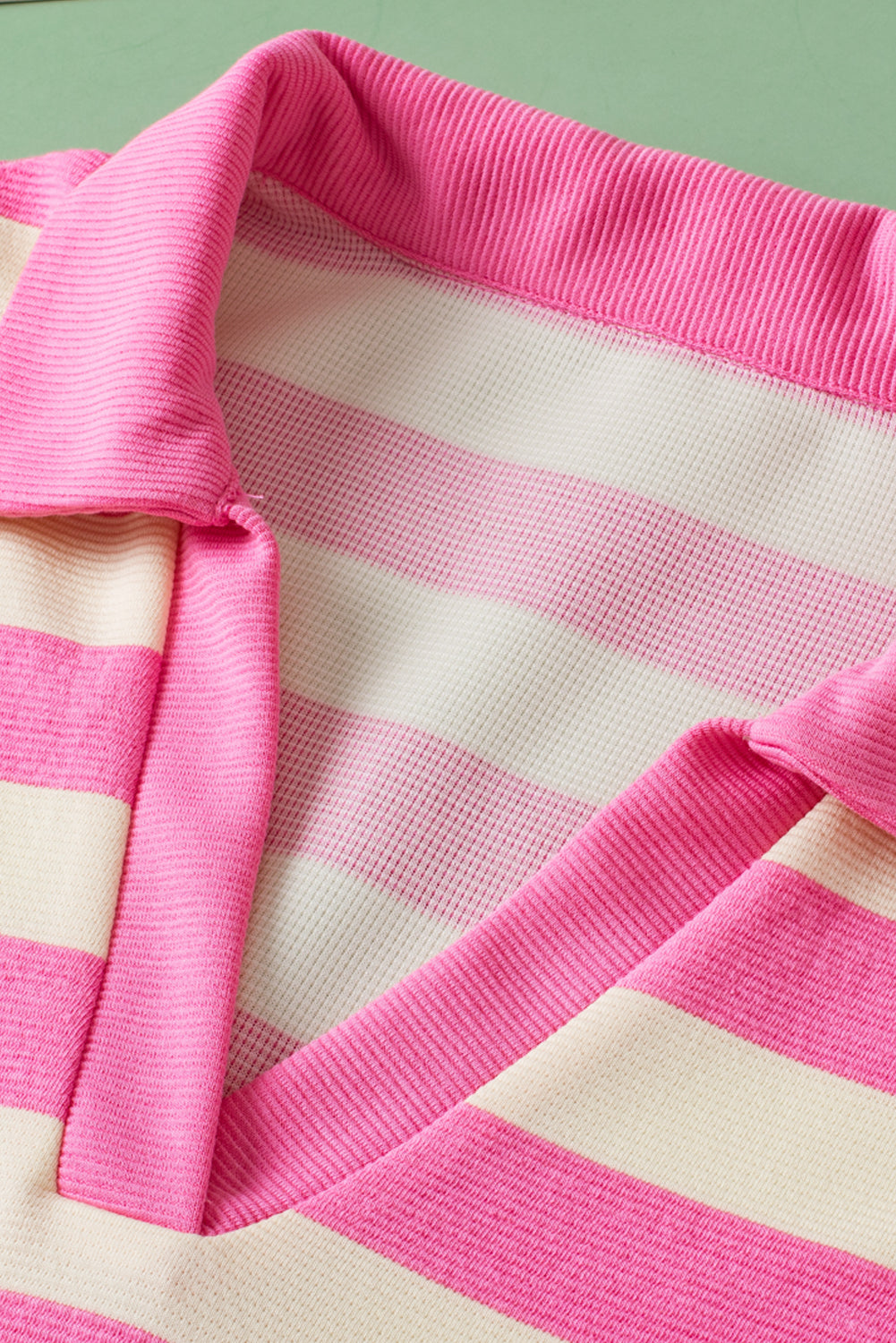 Pink Stripe V Neck Collared Cap Sleeve Top