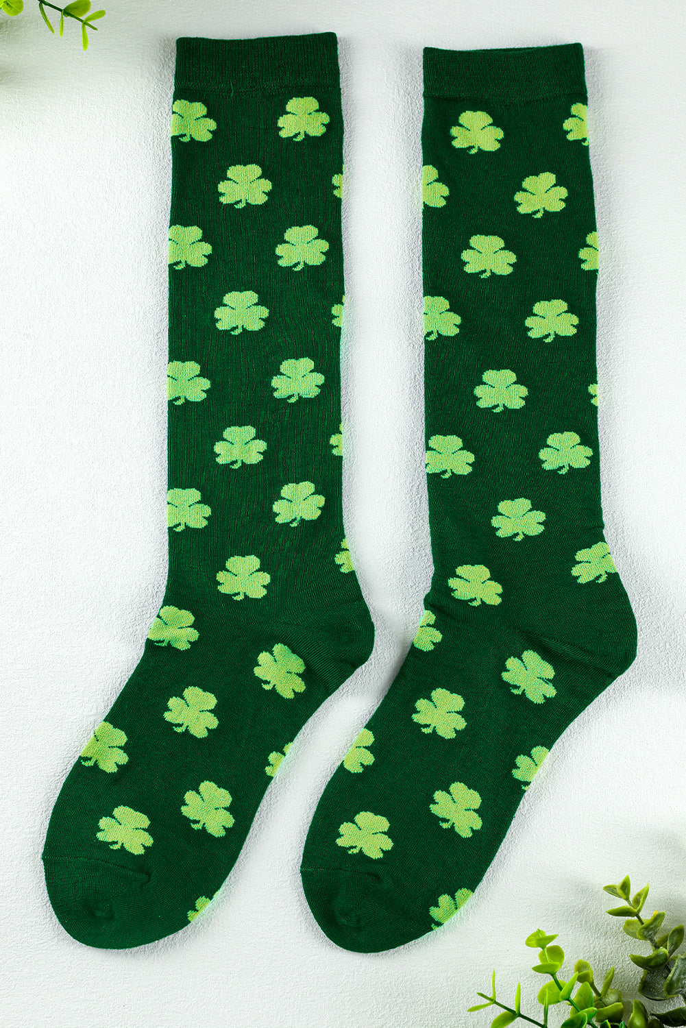 Dark Green St Patricks Clover Print Tube Socks