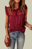 Fiery Red Ruffled Swiss Dot Mesh Yoke Tank Top