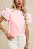 Light Pink Layered Ric Rac Cap Sleeve Frilled Neck Blouse