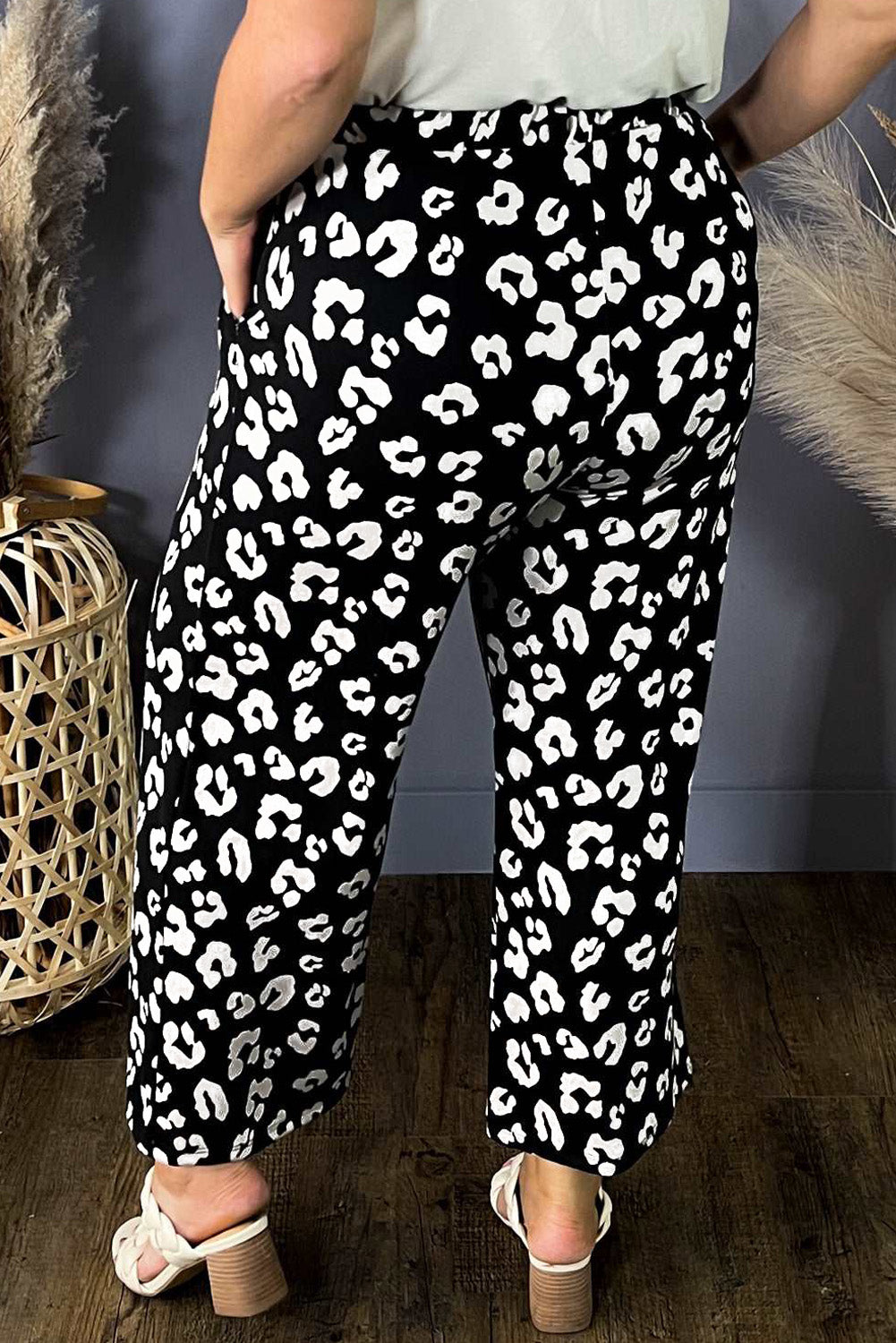 Leopard Leopard Print Wide Leg Pockets Plus Size Pants