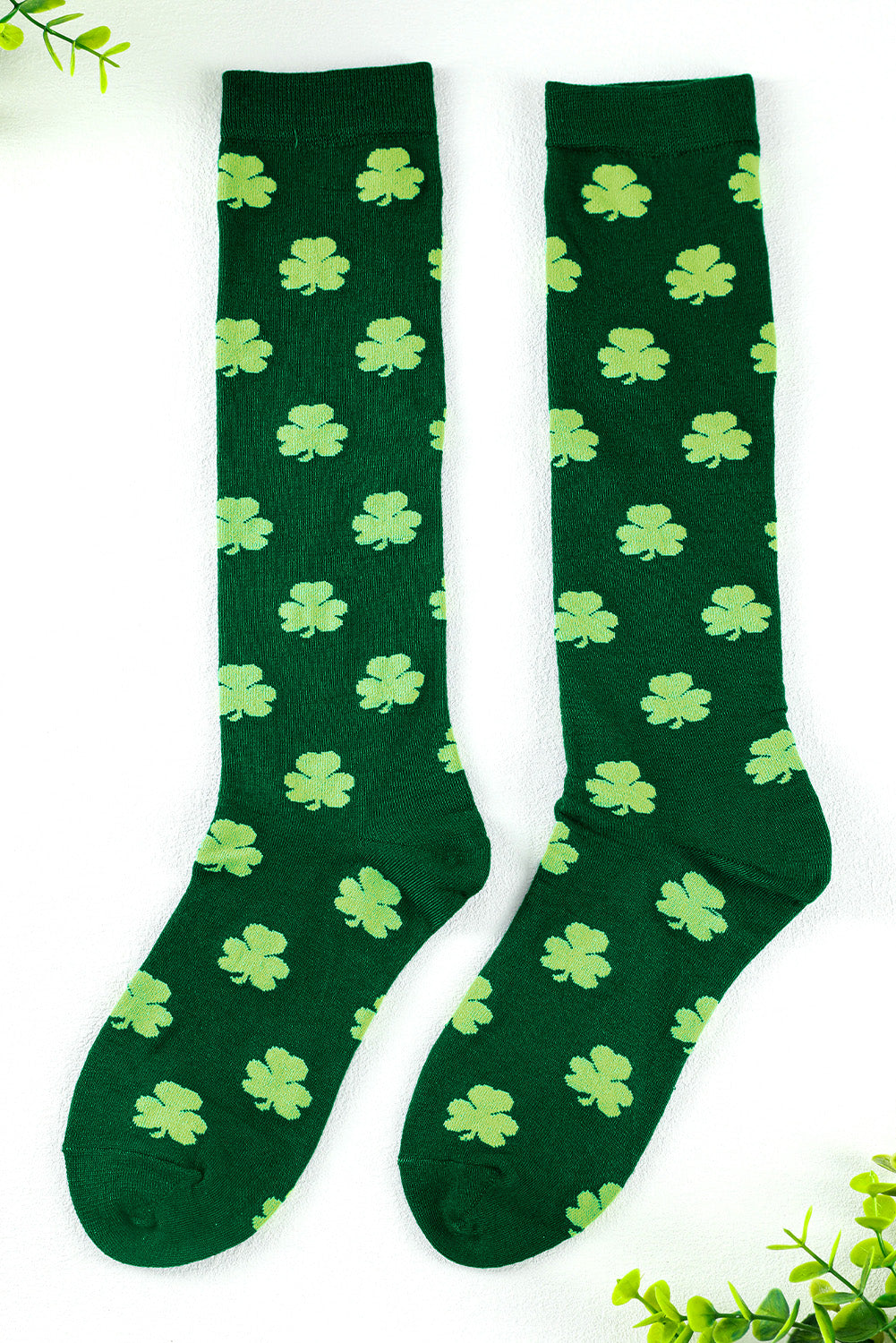 Dark Green St Patricks Clover Print Tube Socks