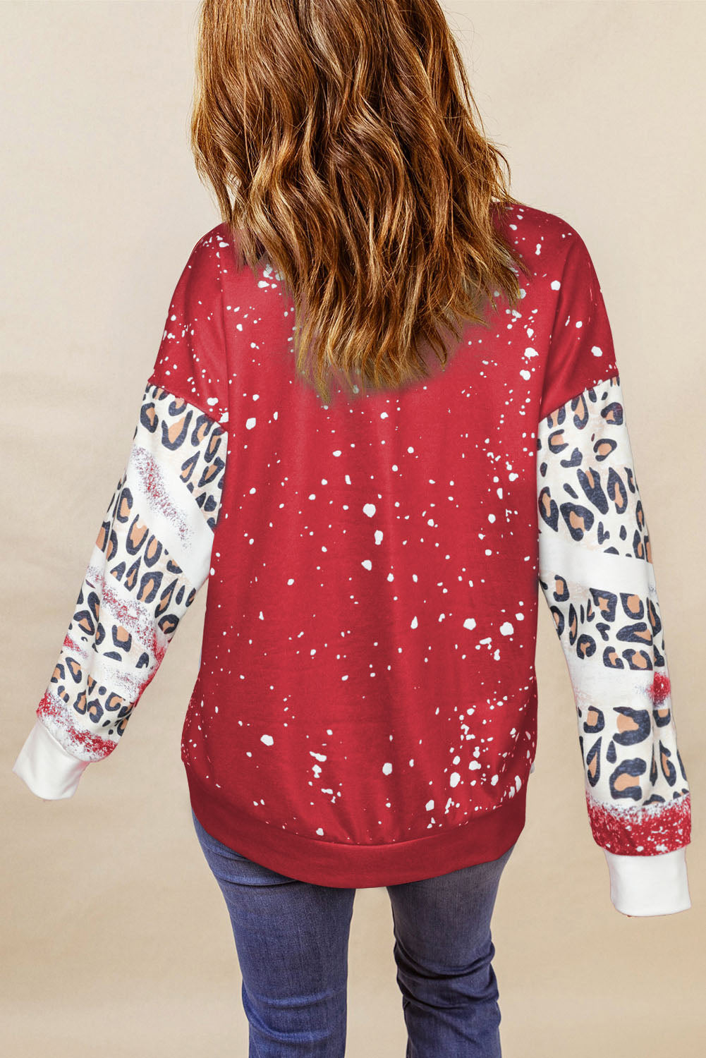 Fiery Red Tie Dye Leopard Drop Shoulder Sweatshirt