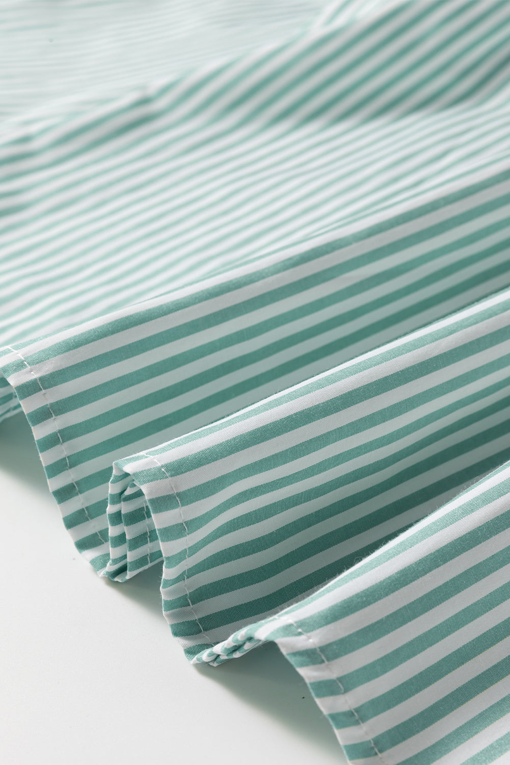 Green Stripe V Neck Roll Up Sleeve Pocket Patched Classic Shirt