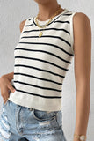 White Striped Round Neck Sweater Vest