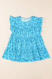 Sky Blue Leopard Print Flutter Sleeve Tiered Tank Top