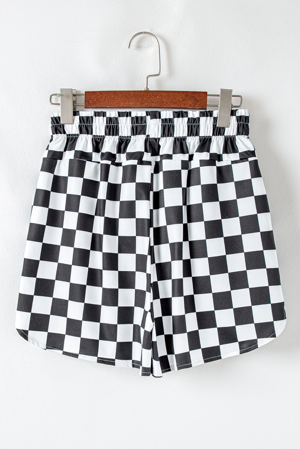 Black Checkered Print High Waist Casual Shorts