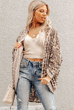 Khaki Leopard Print Batwing Sleeve Loose Tunic Cardigan