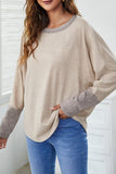 Khaki Contrast Cuffs Batwing Sleeve Loose Top