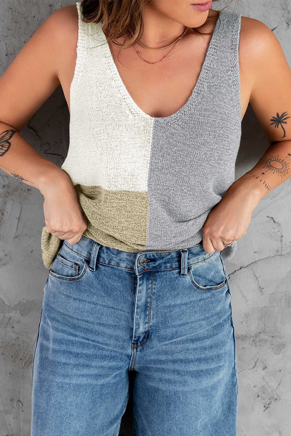 Gray Color Block Knitted Tank Top