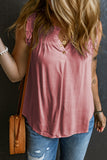 Pink Button Split Neck Ruffled Trim Tank Top