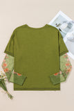 Fern Green Faux Two Piece Floral Long Sleeve Patchwork Tee