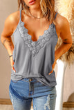 Gray Lace Splicing V Neck Cami Top