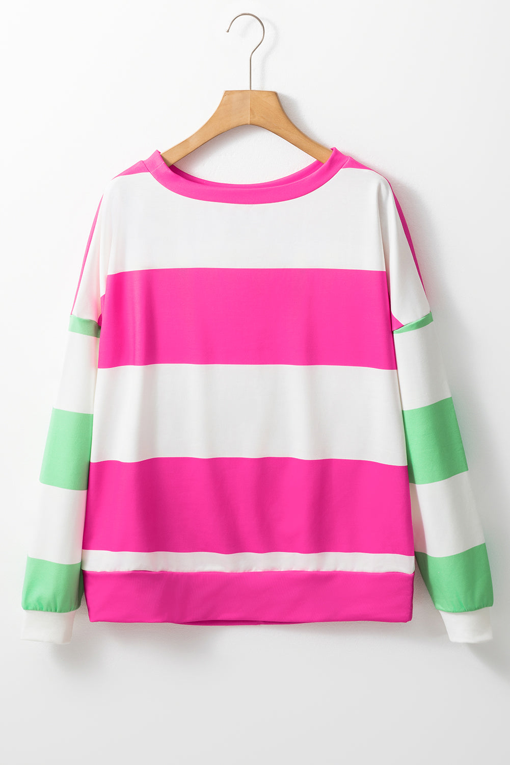 Rose Red Colorblock Striped Drop Shoulder Long Sleeve Top