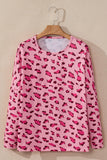 Pink Animal Print Stitching Loose Long Sleeve Top