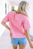 Pink Acid Wash Lace Patch Pocket T-Shirt