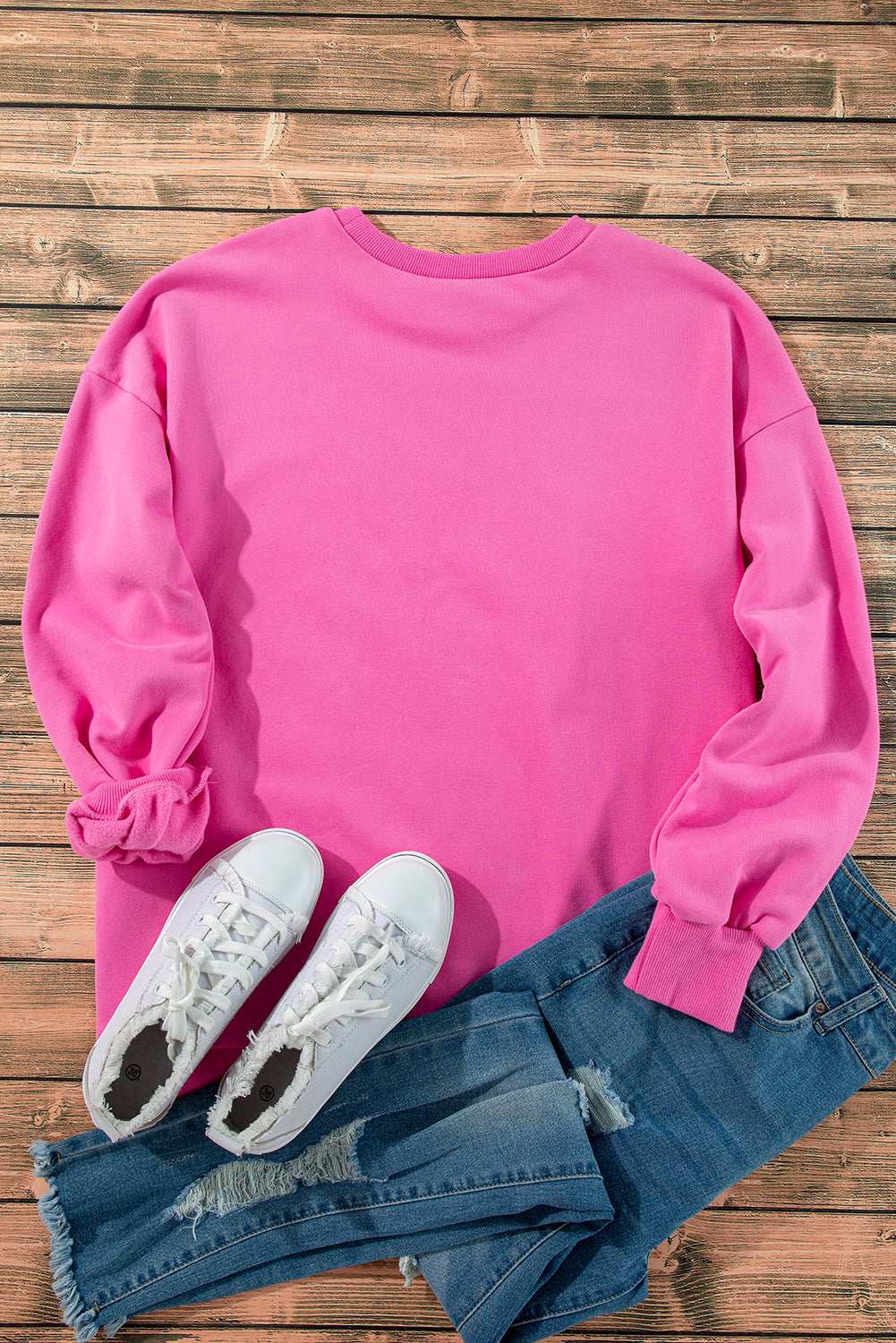 Bonbon Solid Fleece Lined Drop Shoulder High Low Sweatshirt